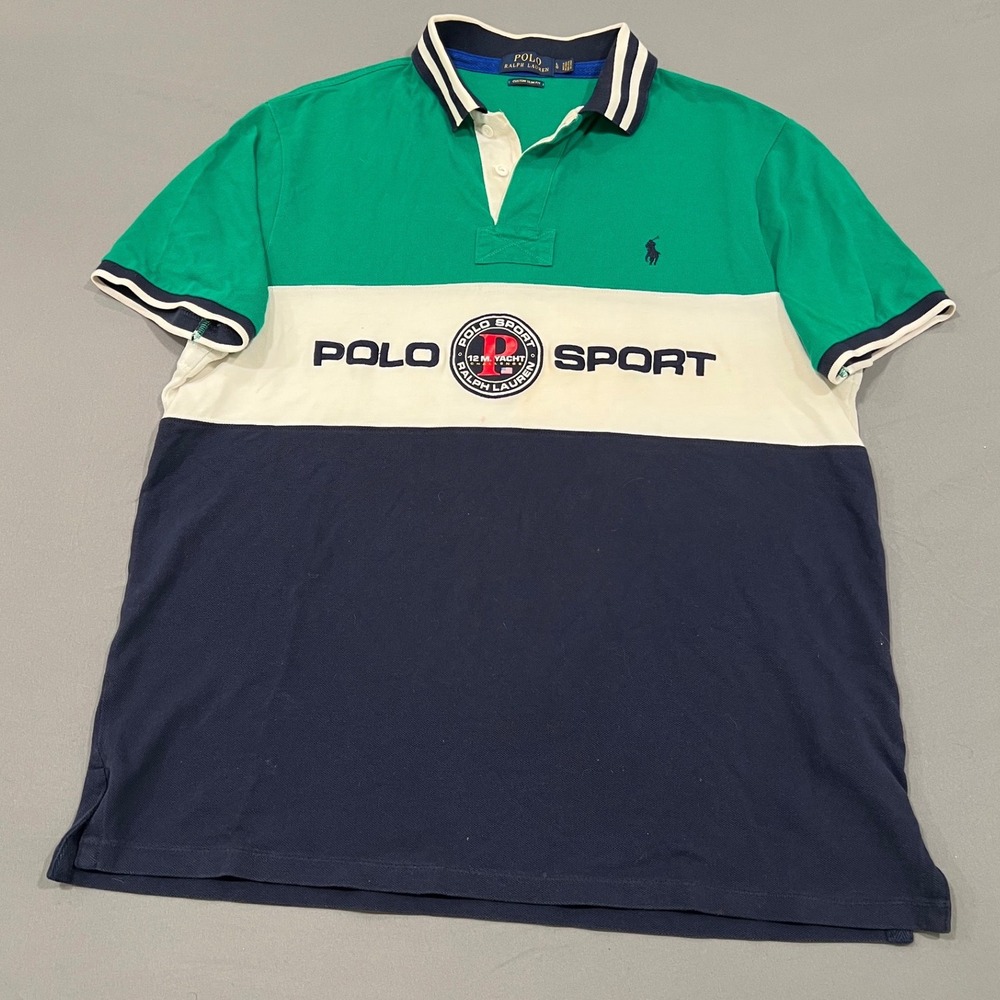 Polo Sport Ralph Lauren Mens Large Custom Slim Fit Colorblock Yacht Polo Shirt